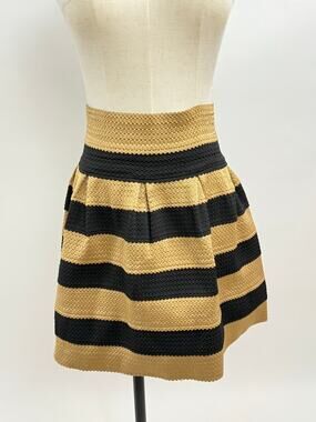 Neslay Designer Tan/Black Textured Stripe Mini Skirt, Size XL (runs very small)